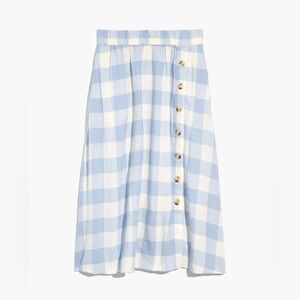 NWT Madewell Linen-Blend Side-Button Midi Skirt in Gingham Check size Medium